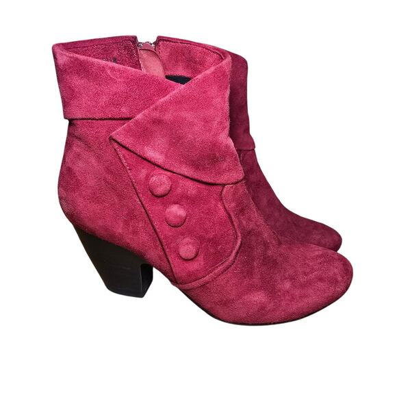 Vero Cuoio Shoes - Red Suede Side Zip Vero Cuoio 3 Button Ankle Boots 3" Block Heel Size 6.5 M